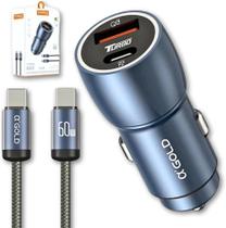 Carregador Super Turbo Veicular 60W Duas Portas, Carregamento Ultra Rápido USB 3.0, 9,1A, Entrada USB e Tipo C, Acompanh