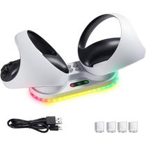 Carregador Suporte Dock Led Para Controle Oculos Playstation PS VR2 Sense Branco Carregador Suporte Dock Led Para Controle Oculos Playstation PS VR2 Sense Branco