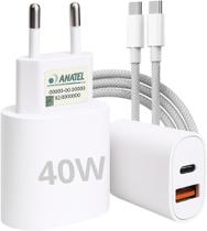 Carregador Tipo C Turbo 40W 9.1A Com Cabo USB-C Compatível com Android e IOS. Duas entradas