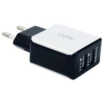 Carregador tomada bivolt universal 2 saidas usb 3.4a branco e preto cg201 oex