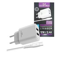 Carregador Tomada C/Cabo Usb C Tipo C 2 Usbs 12w 2.4a Novo