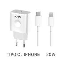 Carregador Tomada Fonte e Cabo Turbo 20W Tipo-C Lightning Compatível com iPhone X XR XS 11 12 13 14 Pro Max 7 8 Plus - Kaidi