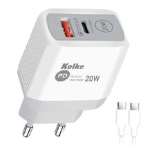 Carregador Tomada Kolke KCR-2706 USB 3.0 USB-C 20W Branco Cinza Cabo USB-C 1M Rápido Compacto Portátil Carregador Tomada Kolke KCR-2706 USB 3.0 USB-C 20W Branco Cinza Cabo USB-C 1M Rápido Compacto Portátil