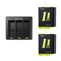 Carregador Triplo com 2 Baterias GoPro Hero 12 / 11 / 10 / 9 Black - Telesin Carregador Triplo com 2 Baterias GoPro Hero 12 / 11 / 10 / 9 Black - Telesin