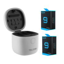Carregador Triplo Leitor Cartão + 2 Baterias GoPro 9/10 - Telesin Carregador Triplo Leitor Cartão + 2 Baterias GoPro 9/10 - Telesin