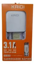 Carregador triplo usb com cabo lightning branco kaidi kd 557a