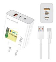 Carregador Turbo 140W Tipo-C 3 Portas + Cabo USB-C 1m Super Rápido