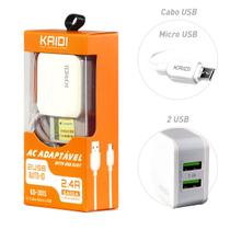 Carregador Turbo 2 USB V8 + cabo 1m Saida Micro USB Bivolt