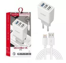 Carregador Turbo 3 Entradas USB Cabo Lightning Para Carga Rápida - Kapbom