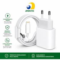 Carregador Turbo 30w Compatível com iPhone 7 8 X XR 11 12 13 14 Pro e Pro Max Cabo UsbC Lightning Bivolt