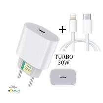 Carregador Turbo 30W Fonte USB-C + Cabo Tipo-C P/ Lightning Compativel C/ todos iOS