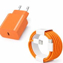 Carregador Turbo 40w Com Cabo Tipo C Compatível com Iphone 15 16 17 Pro Max Laranja