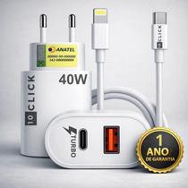 Carregador Turbo 40W Compatível iPhone 7 8 X XR XS 11 12 13 14 Pro Max Plus iPad iOS Cabo USB-C Duas Saídas USB-A Tipo-C Carregador Turbo 40W Compatível iPhone 7 8 X XR XS 11 12 13 14 Pro Max Plus iPad iOS Cabo USB-C Duas Saídas USB-A Tipo-C