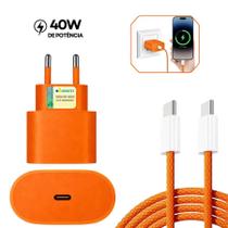 Carregador Turbo 40W Laranja USB.C Compatível Iphone 15 16 e 17