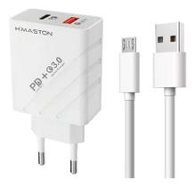 Carregador Turbo 48w 9 1a Com Cabo V8 Para Android Cor Branco