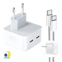 Carregador Turbo 50W Fonte Dupla com Cabo Tipo C Trançado 1M para Smartphone Tablet e Fone de Ouvido