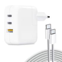 Carregador Turbo 65w + 2 Cabos Tipo-C 1M Compatível iPhone 15, iPad, Watch e Notebook