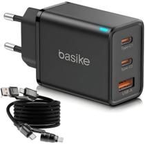 Carregador Turbo 65W GaN 3 Portas USB-C e USB-A com Cabo 4 em 1 Trançado Basike Carga Rápida Notebook Celular Carregador Turbo 65W GaN 3 Portas USB-C e USB-A com Cabo 4 em 1 Trançado Basike Carga Rápida Notebook Celular