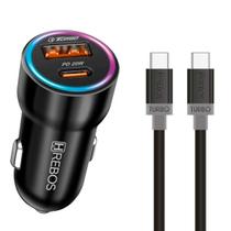 Carregador Turbo Automotivo PD20W Premium Com LED Saída USB Type C QC + Cabo Kit