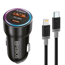 Carregador Turbo Automotivo PD20W Premium Com LED Saída USB Type C QC + Cabo Kit