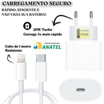 Carregador Turbo, Cabo Usb-C-Lightning + Fonte Carregador 20W Ultra Rapido iPhon X 11 12 13 14 Carregador Turbo, Cabo Usb-C-Lightning + Fonte Carregador 20W Ultra Rapido iPhon X 11 12 13 14