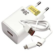 Carregador Turbo Carregamento Rápido 5v=3.1A 30w Type-C e Micro-USB Branco LE296V