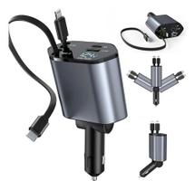 Carregador Turbo Carro Retrátil Para Tipo-c Lightning 120w