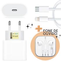 Carregador Turbo e fone Lightning USB.C Compatível Iphone 7 8 11 12 13 Pro Max X XR XS