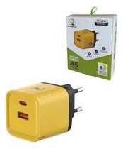 Carregador Turbo GaN XCell XCUR54 45W, USBC PD, Parede, Compacto, Super Rápido, Amarelo Carregador Turbo GaN XCell XCUR54 45W, USBC PD, Parede, Compacto, Super Rápido, Amarelo