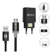 Carregador Turbo Hrebos p/ Moto G6 Play - Cabo 1m e Fonte Carregador Turbo Hrebos p/ Moto G6 Play - Cabo 1m e Fonte