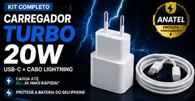Carregador Turbo iPhone 20W USBC Cabo Lightning Carga Rápida ANATEL iPhone 11 12 13 14 Carregador Turbo iPhone 20W USBC Cabo Lightning Carga Rápida ANATEL iPhone 11 12 13 14