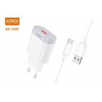 Carregador Turbo Kaidi KD550C USBC Branco com Cabo 1m Carga Rápida