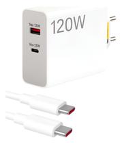 Carregador Turbo Rápido 120W Bivolt com Cabo USB-C 1m Compatível Samsung, Motorola, Asus e Outros