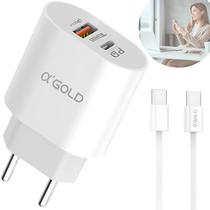 Carregador Turbo Rápido 40w Para Samsung Galaxy A14 A15 A20 A21 A22 A24 A25 A35 A55 A71 A72 A73 A80 M51 M52 M53 M54 M55 Cabo Blindado Tipo C Usb C - A GOLD