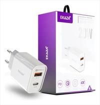 Carregador Turbo Rápido Ekaza 20w com USB-a e USB-c QC3.0 Carregador Turbo Rápido Ekaza 20w com USB-a e USB-c QC3.0