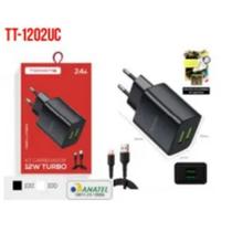 Carregador Turbo Type-C com 2 Portas USB 12W 2.4A - Tomate TT-1202UC Carregador Turbo Type-C com 2 Portas USB 12W 2.4A - Tomate TT-1202UC