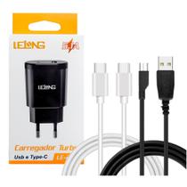 Carregador Turbo Universal Android 5.1A para Samsung Motorola LG Conector V8 e Tipo C