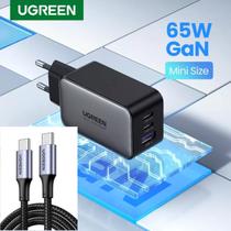 Carregador Ugreen 65W Gan 3 Portas - Com Cabo Tipo C 100W 2M Carregador Ugreen 65W Gan 3 Portas - Com Cabo Tipo C 100W 2M