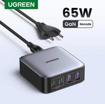 Carregador UGREEN Nexode 65W GAN USB-C + USB-Acom cabo 2M AC, Power Delivery 3.0 Quick Charge 4.0+