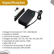 Carregador Universal 120W 8 Pinos Ajustável