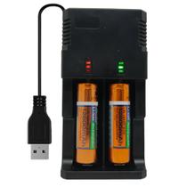Carregador Universal USB Duplo Ajustável P Baterias 26650 18650 14500 16340 4,2v Indica Carga LPJA03