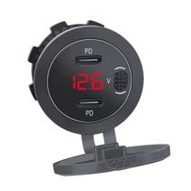 Carregador USB C Duplo para Moto com Voltímetro Digital 12V 24V Cor:Vermelho