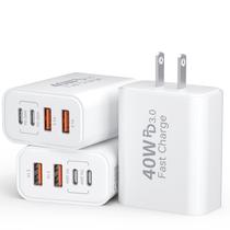 Carregador USB C Ubearkk 3 Unidades 40W 4 Portas PD 3.0 QC 3.0