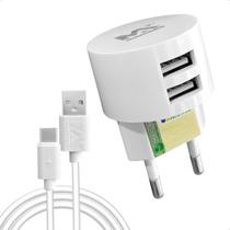 Carregador USB com 2 Saídas e Cabo Tipo C 1 Metro Alta Eficiência
