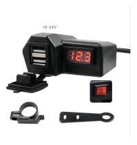 Carregador Usb Duplo Moto À Prova Dágua Com Voltímetro