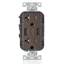Carregador USB embutido na parede Leviton tipo A com saída 20A T5832-B preto