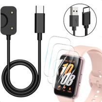 Carregador Usb Tipo C Para Galaxy Fit 3 + Películas Hidrogel Cor Preto