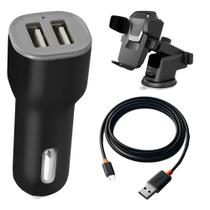 Carregador USB Veicular com Cabo Tipo C Para Carro e Suporte Universal Veicular