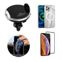 Carregador Veicular 15 W Turbo + Capinha Magnética TPU Transparente + Película