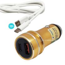 Carregador Veicular 2 Entradas USB 3.4A Dourado Com Cabo USB-C - LE531CC